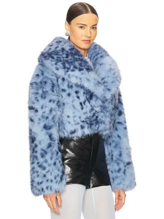 LAMARQUE Danika Faux Fur Coat in Blue Leopard - Picture 3 of 5